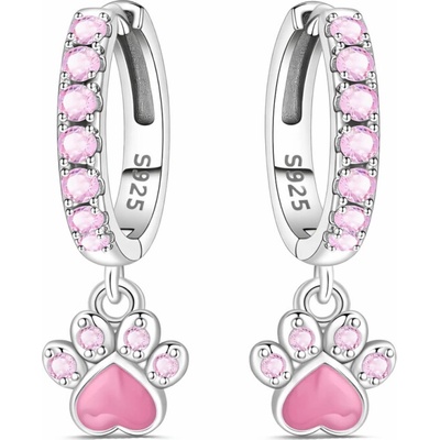 GRACE Silver Jewellery Stříbrné náušnice s přívěskem tlapky E-OTE4278/373 Růžová