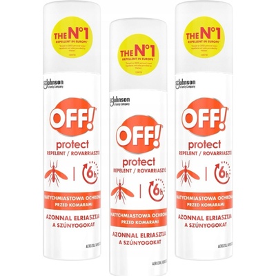 Off! Protect Aerosol proti komárům 15% Deet ochrana až 6 hodin 3 x 100 ml