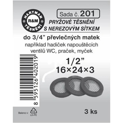 HARTMAN těsnění pryžové s nerezovým sítkem do 3/4" převlečných matek, sada č. 201