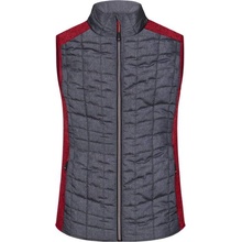 James & Nicholson JN 739 dámska pletená hybridná vesta red melange/anthracite melange
