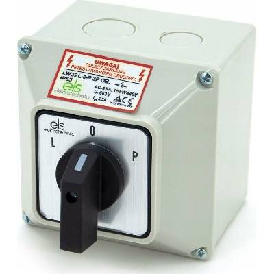 ELS Elektrotechnika VAČKOVÝ SPÍNAČ 32A LEVÝ PRAVÝ V POUZDŘE IP65 LW32 L-0-P 3P OB.