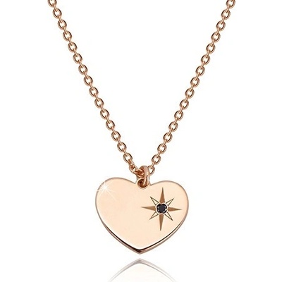 Šperky eshop Stříbrný růžovozlatý odstín symetrické srdce Polárka černý diamant S25.10