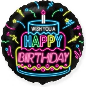 Flexmetal Фолиев Балон "Happy Birthday" - Неон, 48 см (401598)
