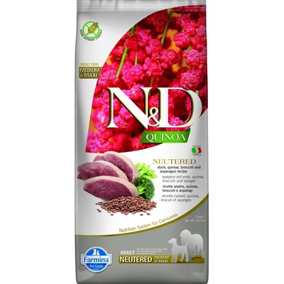 N&D Quinoa Dog Adult Medium & Maxi Grain Free Neutered Duck & Broccoli & Asparagus 12 kg