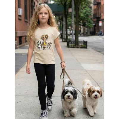 Dievčenské tričko DOG WALKING s krátkym rukávom béžová