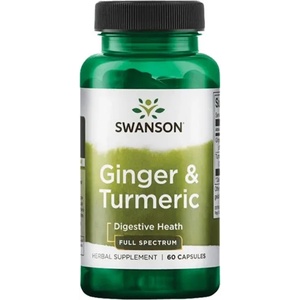 Swanson Ginger & Turmeric, 600 mg, 60 капсули, Swanson (SW1286)