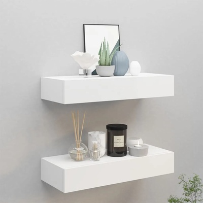 vidaXL Стенни рафтове с чекмеджета, 2 бр, бели, 60x23, 5x10 см, МДФ (330256)