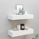 vidaXL Стенни рафтове с чекмеджета, 2 бр, бели, 60x23, 5x10 см, МДФ (330256)