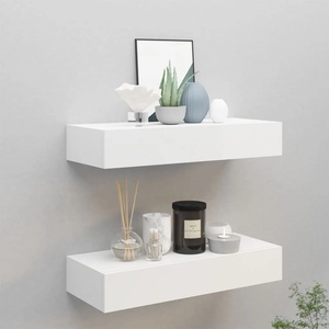 vidaXL Стенни рафтове с чекмеджета, 2 бр, бели, 60x23, 5x10 см, МДФ (330256)