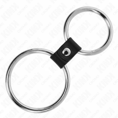 Двоен пенис пръстен с кожена връзка - Double Metal Penis Ring 2 (D-241263)