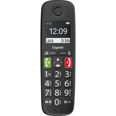 Gigaset E290HX - DECT handset with charging cradle - Fritzbox compatible - cordless senior telephone for router and DECT base - large display and buttons, black [German version] [Without base]