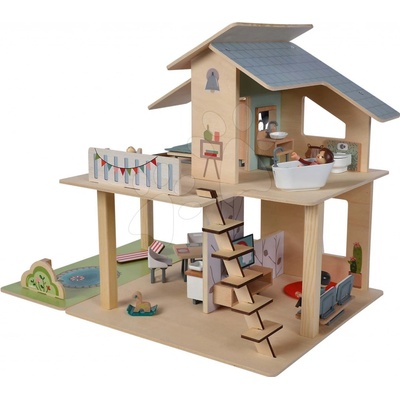 Doll´s House with Furnitures Eichhorn patrový se 4 pokoji 3 figurkami a nábytkem 44 cm