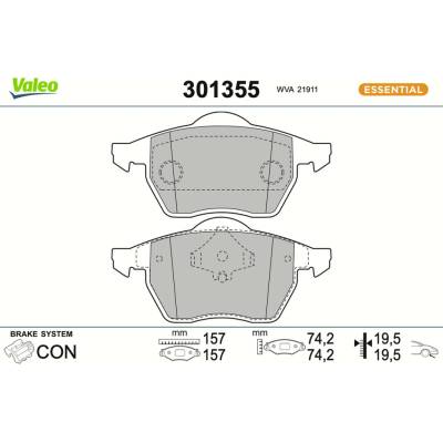 VALEO Sada brzdových platničiek kotúčovej brzdy 301355