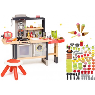 Smoby Set reštaurácia s elektronickou kuchynkou Chef Corner Restaurant a doplnky na varenie 100 kusov ovocie zelenina a potraviny s riadom a zmrzlinou
