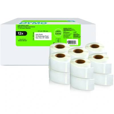 DYMO Комплект от 12 x Термични етикети, DYMO LabelWriter, с преместване, 25mmx54mm, бяла хартия, за адреси, 11352 S0722520 (2177563) (2177563)