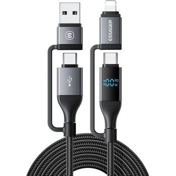 Essager 4 в 1 Кабел за Данни с Дигитален Дисплей pd 100w Бързо Зареждане 1 м