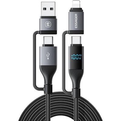 Essager 4 в 1 Кабел за Данни с Дигитален Дисплей pd 100w Бързо Зареждане 1 м
