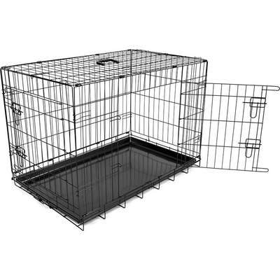 Duvo Plus Dog Crate 2Doors Plastic Tray М - Сгъваема метална транспортна клетка за кучета с две врати 76x48x54 см. черна