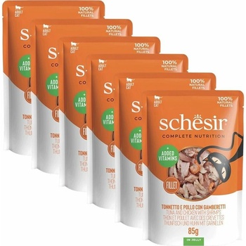 Schesir cat tuniak a kuracie filety s krevetami 6 x 85 g