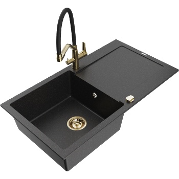 Mexen Leo гранитна мивка с 1 камера с отцедник и кухненски смесител Duo, черен/сребърен металик - 6501-73-671701-57-G (6501-73-671701-57-G)