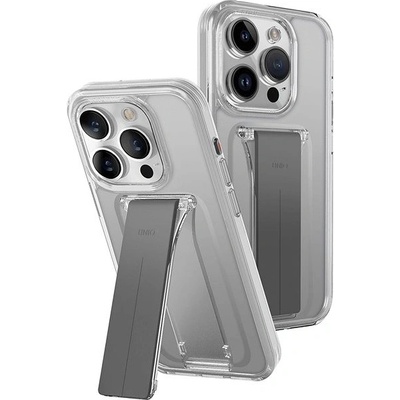 UNIQ Heldro Mount+ iPhone 15 Pro so stojanom, Lucent Clear