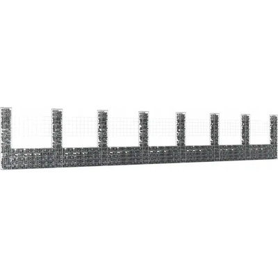 ZBXL Gabionový koš ve tvaru U s 8 sloupky železo 860 x 20 x 150 cm