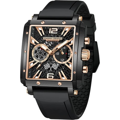 Pagani Мъжки часовник Pagani Design Perseity, Кварцов, Хронограф, Черен / Розов злато (PD-1725-BLACK-ROSEGOLD)