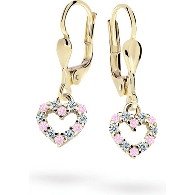 Danfil detské náušnice srdiečka C2157 zo žltého zlata pink klapka