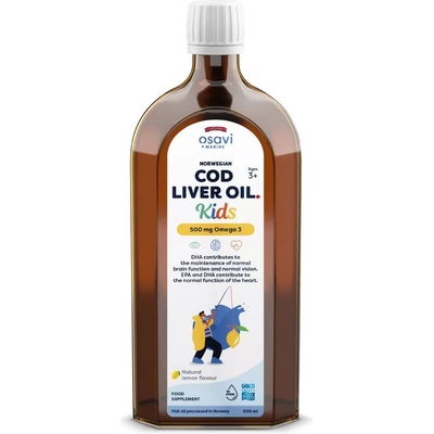 Osavi Norwegian Cod Liver Oil Kids, 500 mg, лимон, 500 ml, Osavi