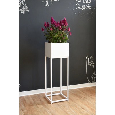 Květináč na vysokých nohách ELEVATE SQUARE ocel výška 79 cm bílý mat