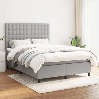 vidaXL Боксспринг легло с матрак, светлосиво, 140x200 см, плат (3142097)