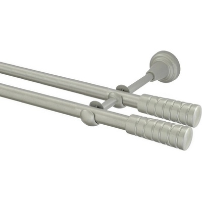 OK-GarnýžeCZ Garnýž kovová dvouřadá 16mm Torino double stříbrná mat 210 cm do stěny / na tunýlek - bez kroužků