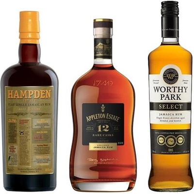 Appleton 12yo 43% 0,7 l a Hampden Estate 8y 46% 0,7 l a Worthy Park Select 40% 0,7 l (set)