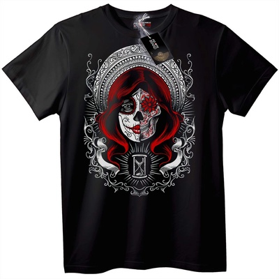 NOONEBRAND Тениска с череп, червена коса и пясъчен часовник - 2XL, Black