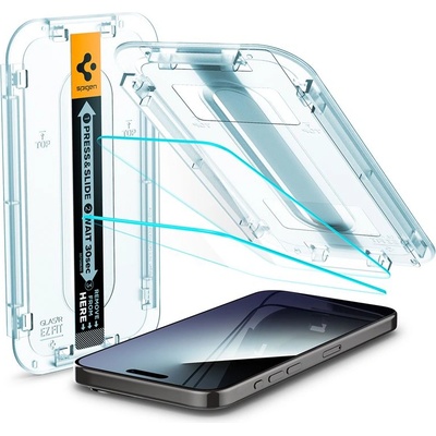 2 броя стъклени защитни покрития за дисплея на iPhone 15 Pro Max - Spigen Glas. tR EZ Fit Tempered Glass 2 Pack (прозрачен) (AGL06872)