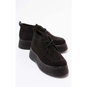 Moda Trend Дамски велурени боти с връзки - Черни #403707 (403707_Черно)