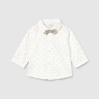 MAYORAL Бяла риза дълъг ръкав с детайли и папийонка в бежово за бебе момче Mayoral