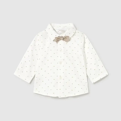 MAYORAL Бяла риза дълъг ръкав с детайли и папийонка в бежово за бебе момче Mayoral