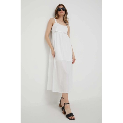 Sisley Памучна рокля Sisley в бяло среднодълъг модел разкроен модел (4AASLV040.101)
