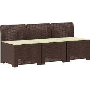 vidaXL Пейка за градина с Cushions във вид на ратан ПП Кафяво (8011964)