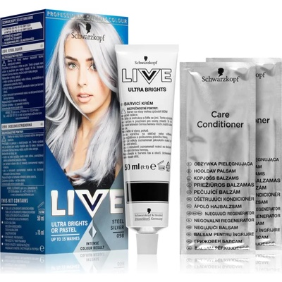 Schwarzkopf LIVE Ultra Brights or Pastel полу-перманента боя за коса цвят 98 Steel Silver