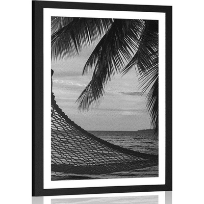 Plakát s paspartou houpací síť na pláži v černobílém provedení - 30x45 black