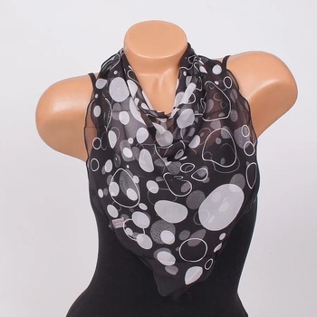 Image 1 of Копринено фишу в черно с големи бели кръгове