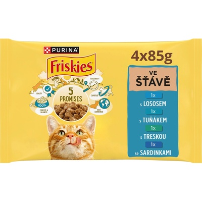 Friskies Adult Cat losos, tuňák, sardinky a treska ve šťávě 4 x 85 g