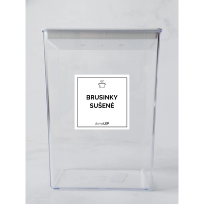 DomaLEP BRUSINKY SUŠENÉ bílá samolepka na dózu tučné písmo 5 x 5 cm