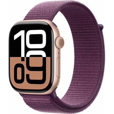 Apple Watch Series 10 GPS 42mm Rose Gold Aluminium Case with Plum Sport Loop, MWWK3LW/A
