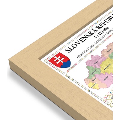 Excart Maps Slovensko - nástěnná administrativní mapa 135 x 90 cm Varianta: mapa v dřevěném rámu, Provedení: Pegi přírodní