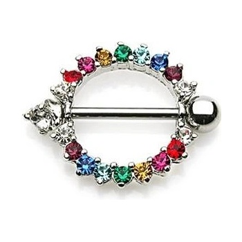 Šperky4U piercing do bradavky barevné zirkony BR01008