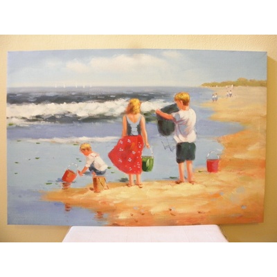 OBRAZ NA PLÁTNĚ - DĚTI U MOŘE - 90 x 60 CM