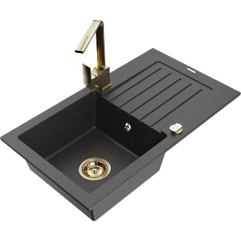 Mexen Pablo кухненска мивка от гранит с 1 корито и сушилник и кухненски смесител Rita, черен на петна - 6510-76-670300-50 (6510-76-670300-50)